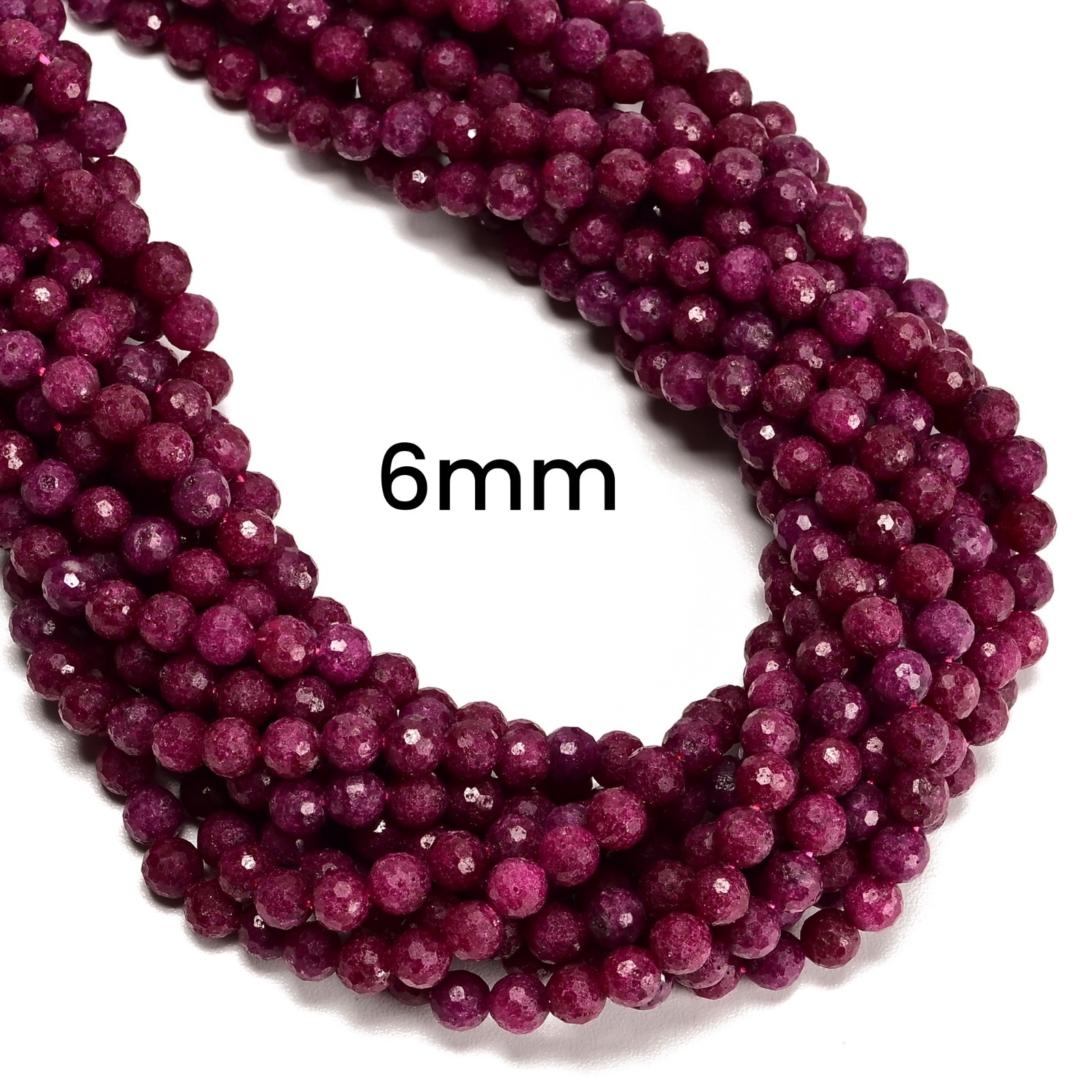 Natural Ruby Faceted Round Beads Size 5mm 6mm 15.5″ Strand