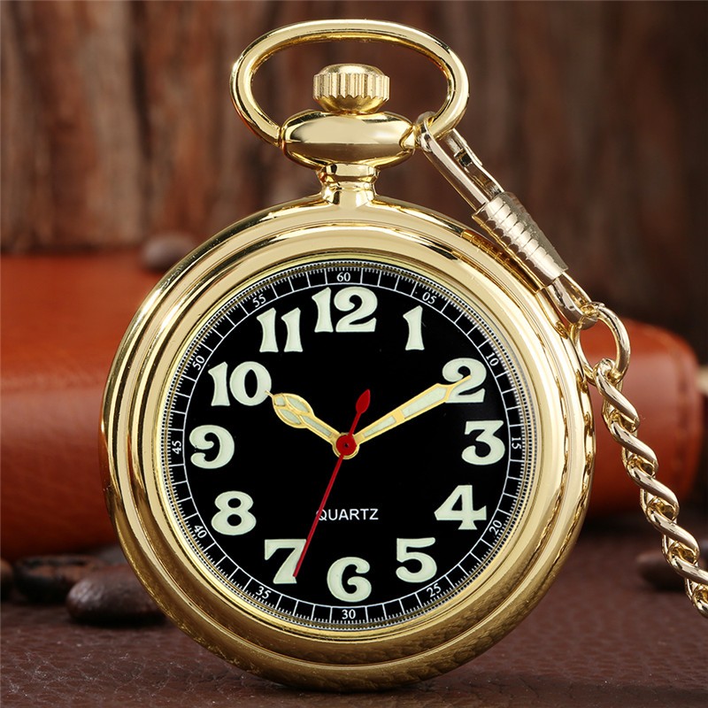Open Face Quartz Pocket Watch with Luminous Hands & Numbers Easy Night Reading