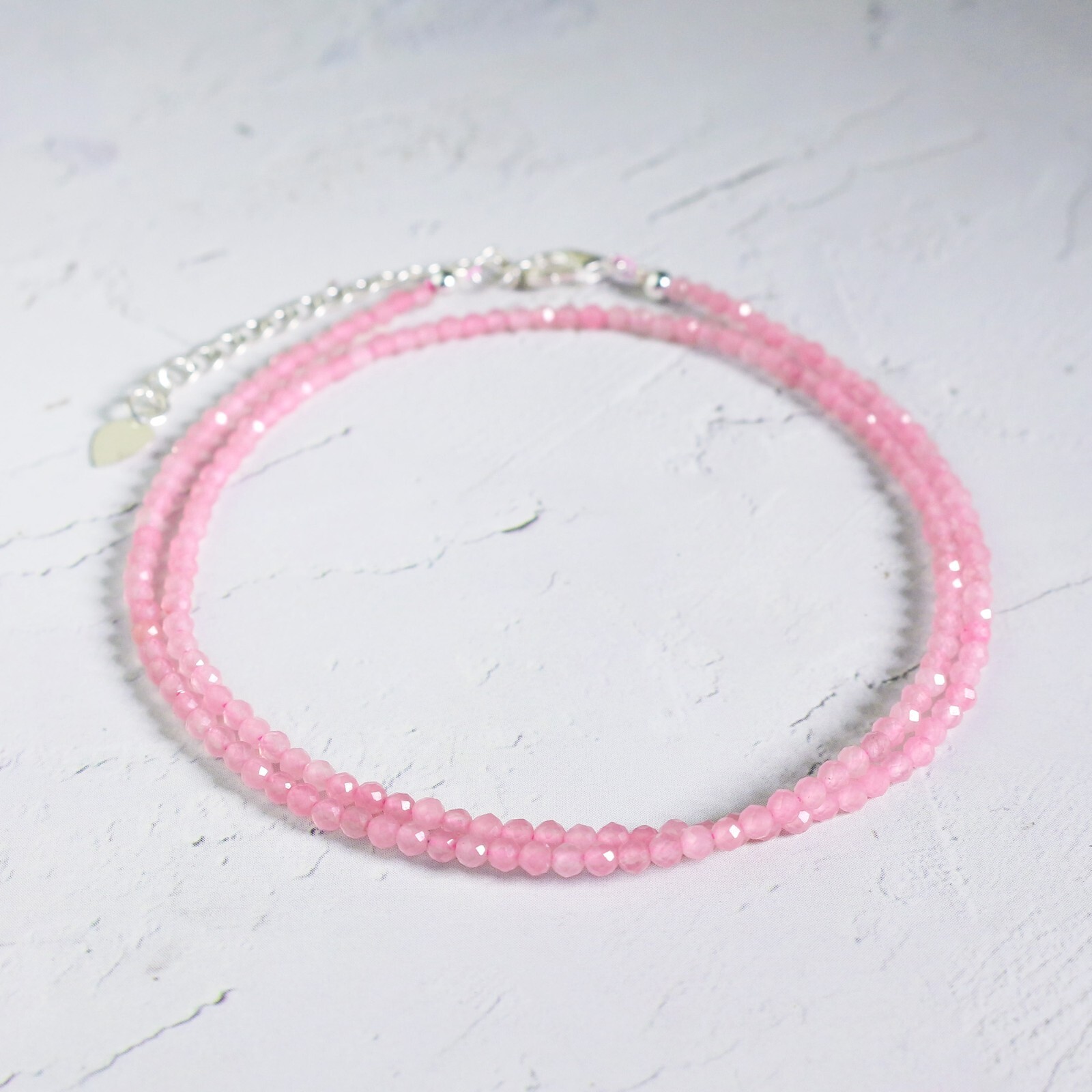 Natural Rose Quartz Tiny Beaded Choker Dainty Healing Crystal Women Necklace New