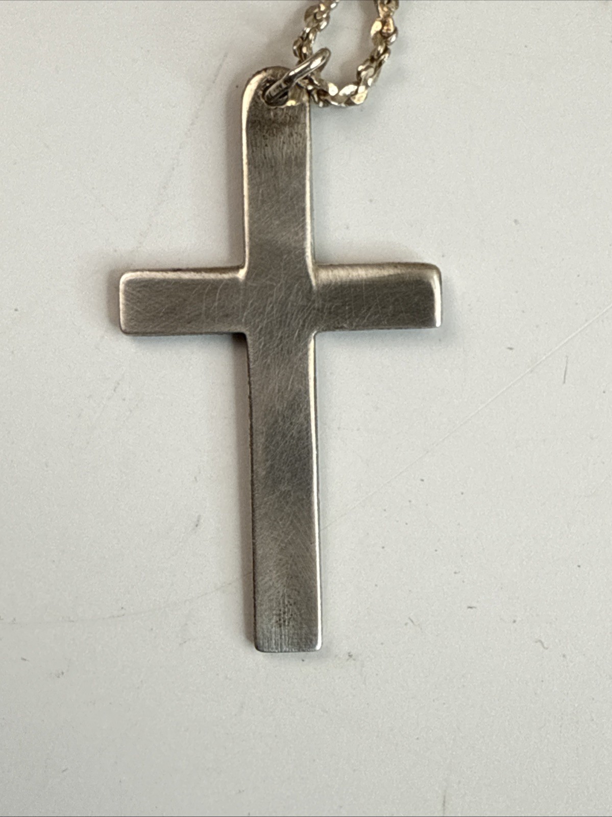 STERLING SILVER Cross Pendant 1 1/8” w/ 1mm Width 18″ Chain 3.61g