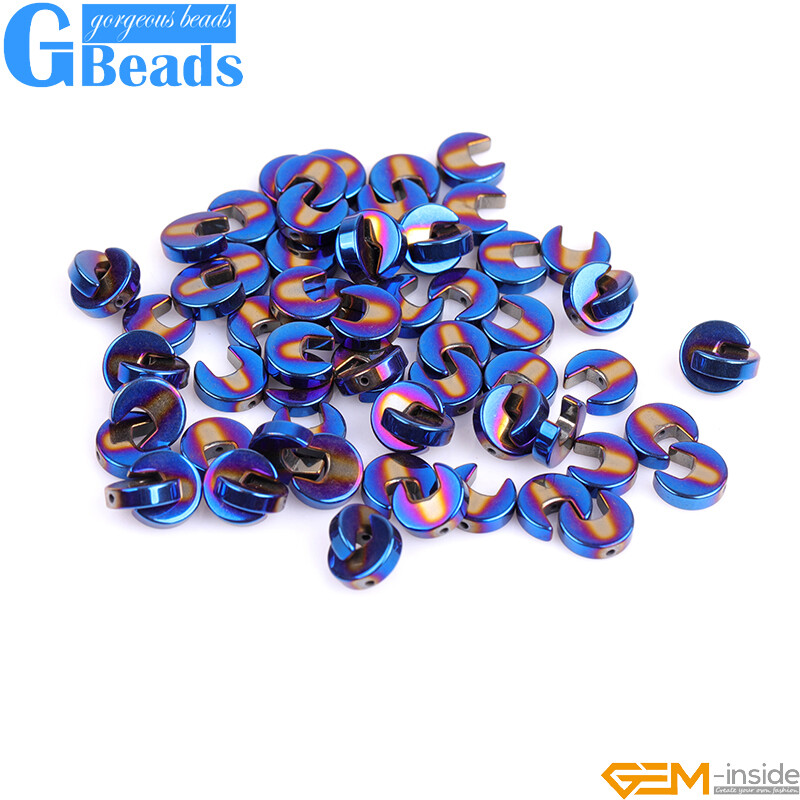 Assorted Shapes Blue Metallic Coated Hematite Reflection Beads Free Shipping 15″
