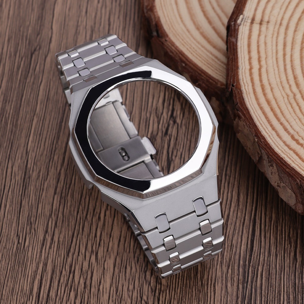 44.3mm Watch Case Strap Modify casio GA-2100 casioak Mods Silvery 316L Stainless