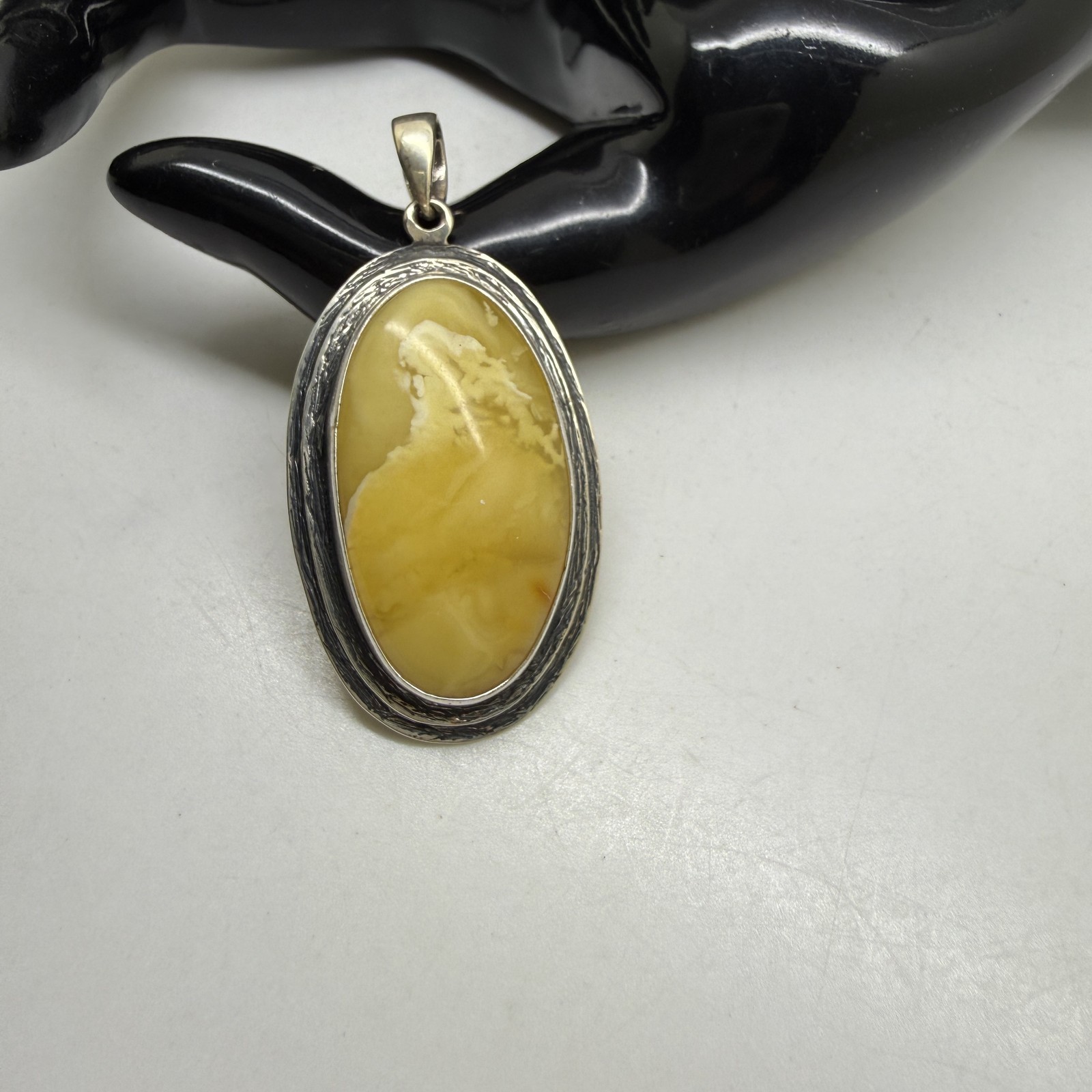Silver landscape Whole Stone natural Amber Pendant 9.8g