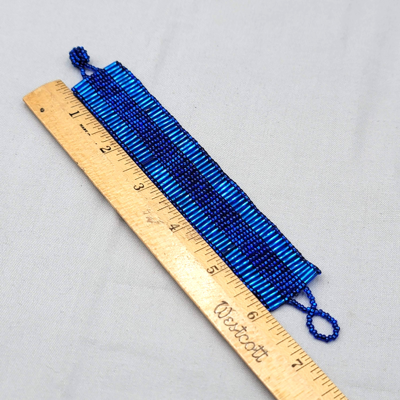 Bright Metallic Blue Seed Bead Bracelet 6.5″ x 1″