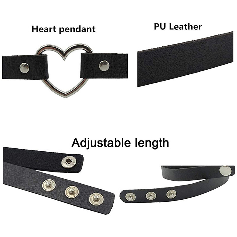 PU Leather Choker Necklace Adjustable Heart Chain Neck Collar Gothic Punk Gift