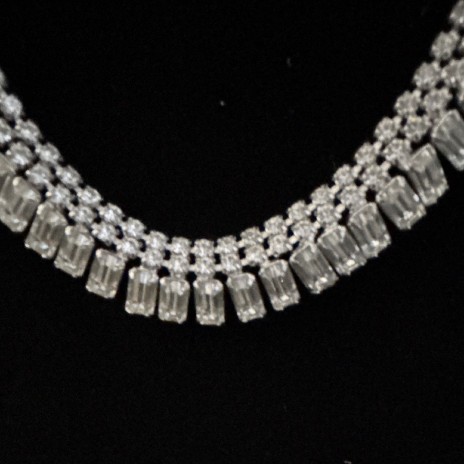Vintage Clear Crystal Baguette Statement Necklace Prong Setting Fashion