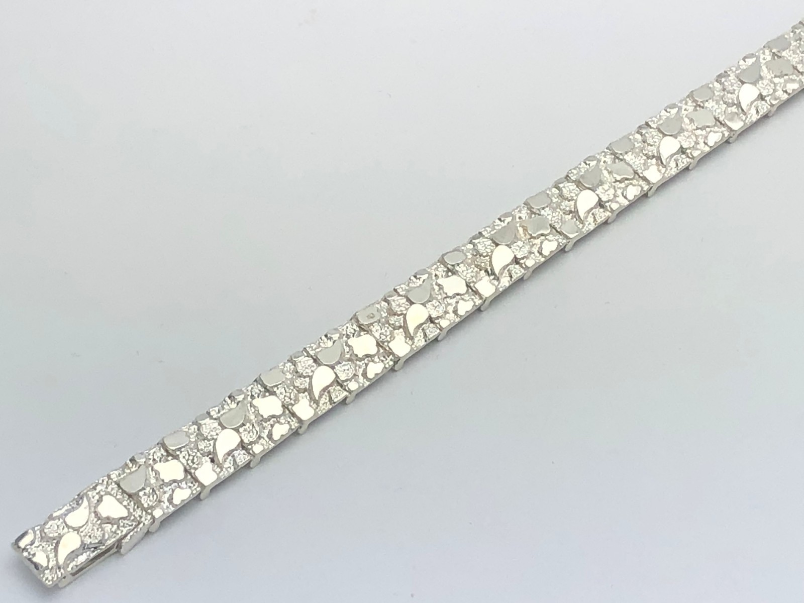 925 Sterling Silver Solid Nugget Bracelet Adjustable 8″ 12.5mm 28.5 grams