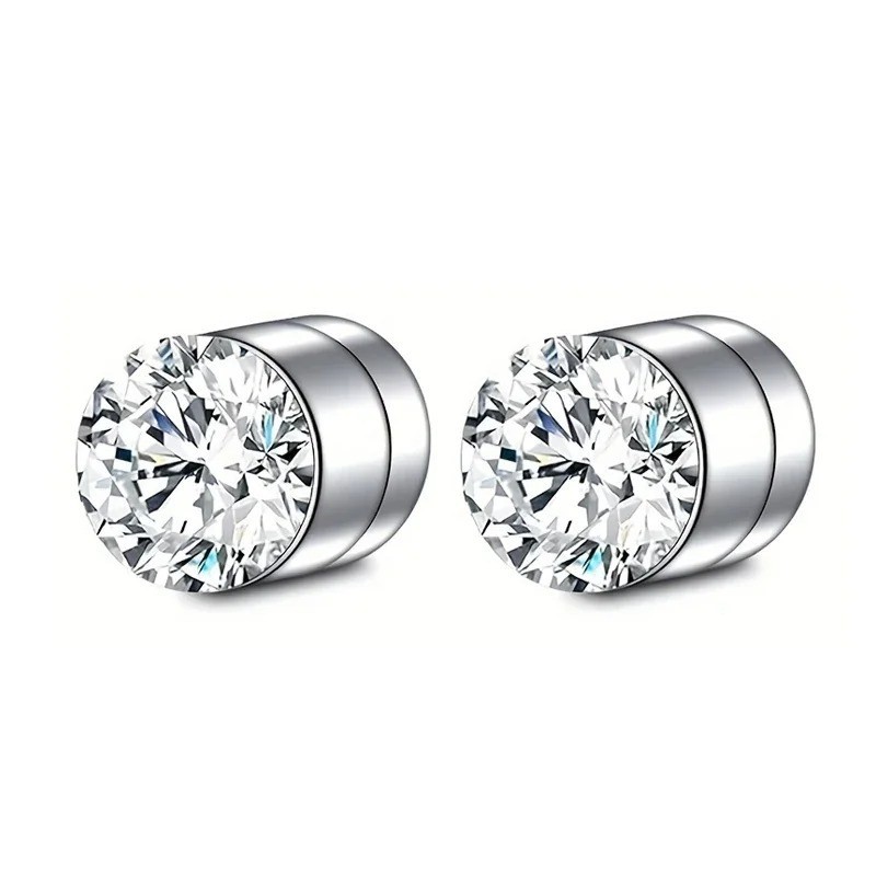 1 Pairs Crystal Strong Magnetic Ear Stud Clip Earrings for Men Women Punk Round
