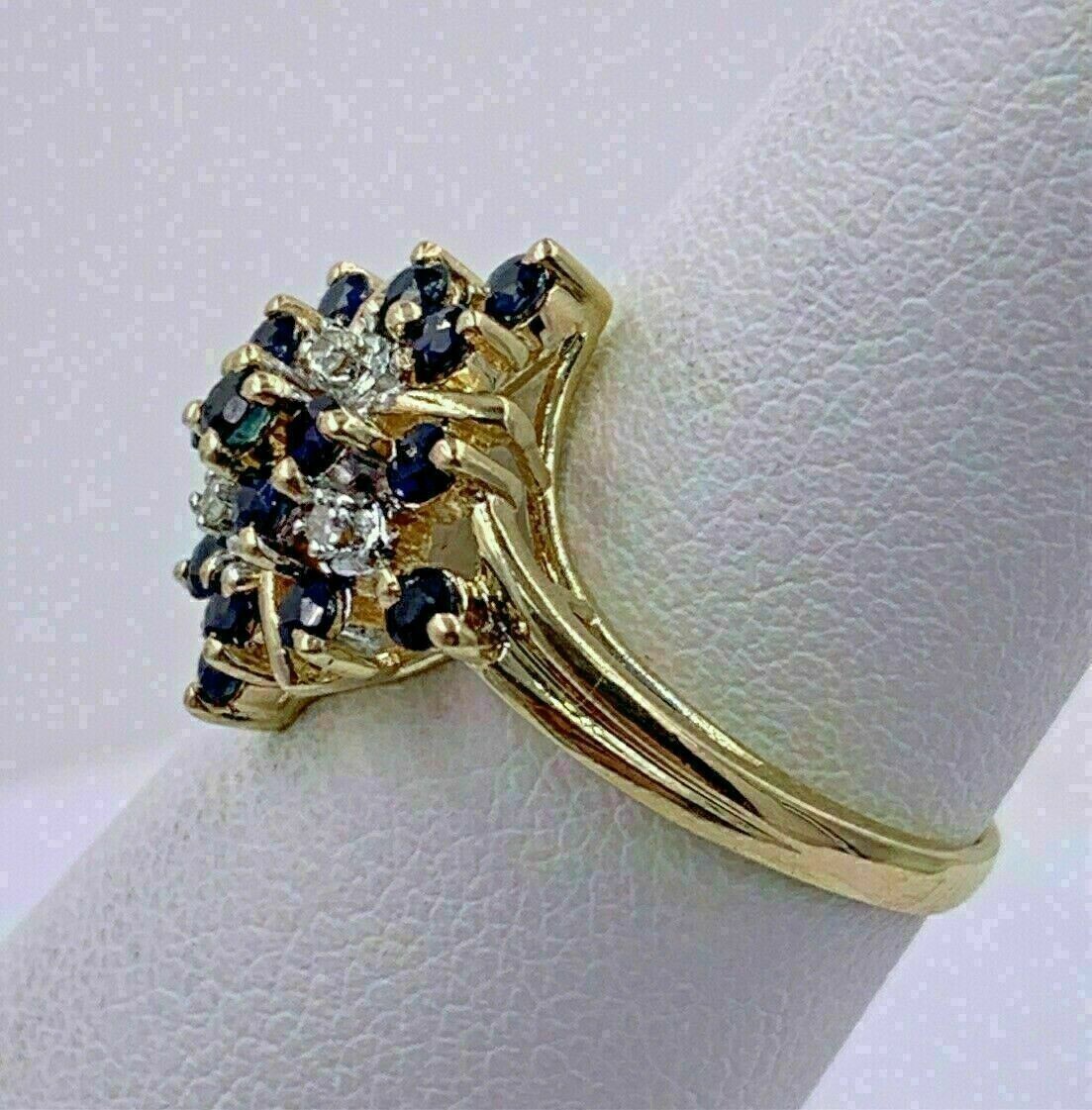 1.50Ct Lab-Created Sapphire Diamond Cluster Engagement Ring 14K Yellow Gold Fn