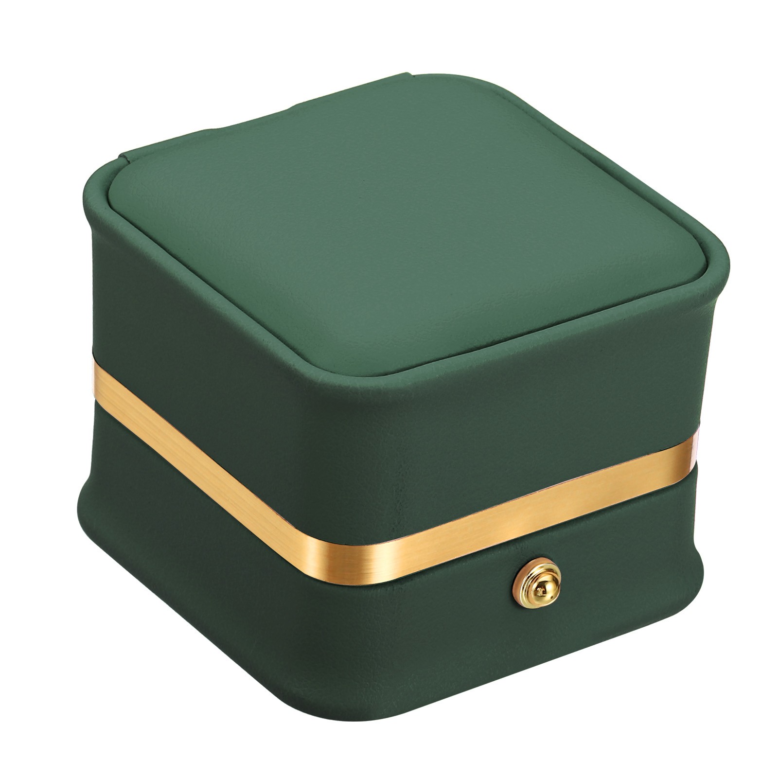 Velvet Ring Box, Single Slot Wedding Ring Box Jewelry Holder Style 2 Dark Green