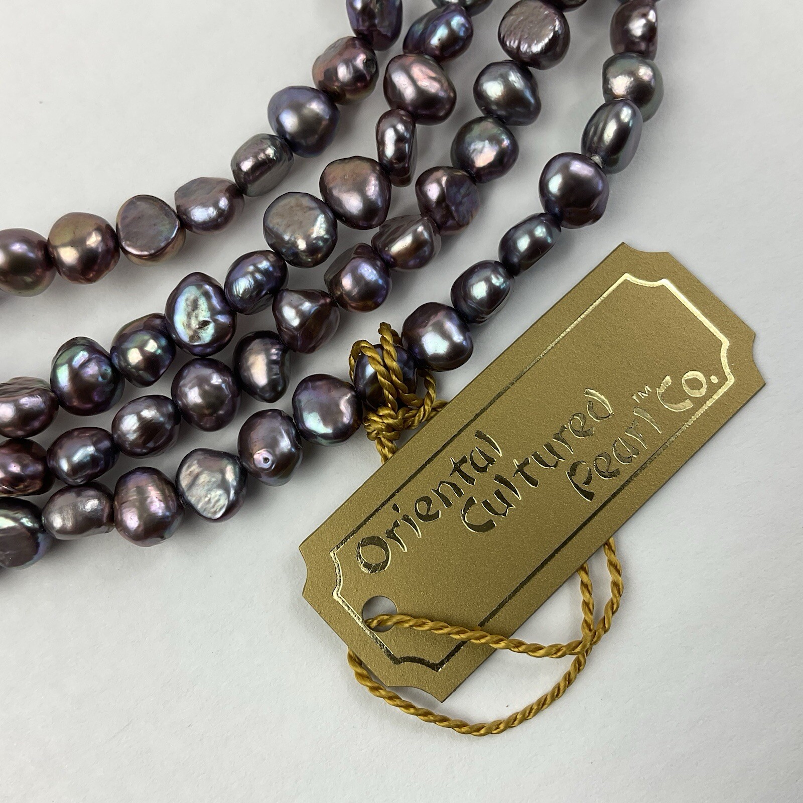 NWT Oriental Cultured Pearl Co Peacock Purple Blue Luster No Clasp 15″ Drop 30”