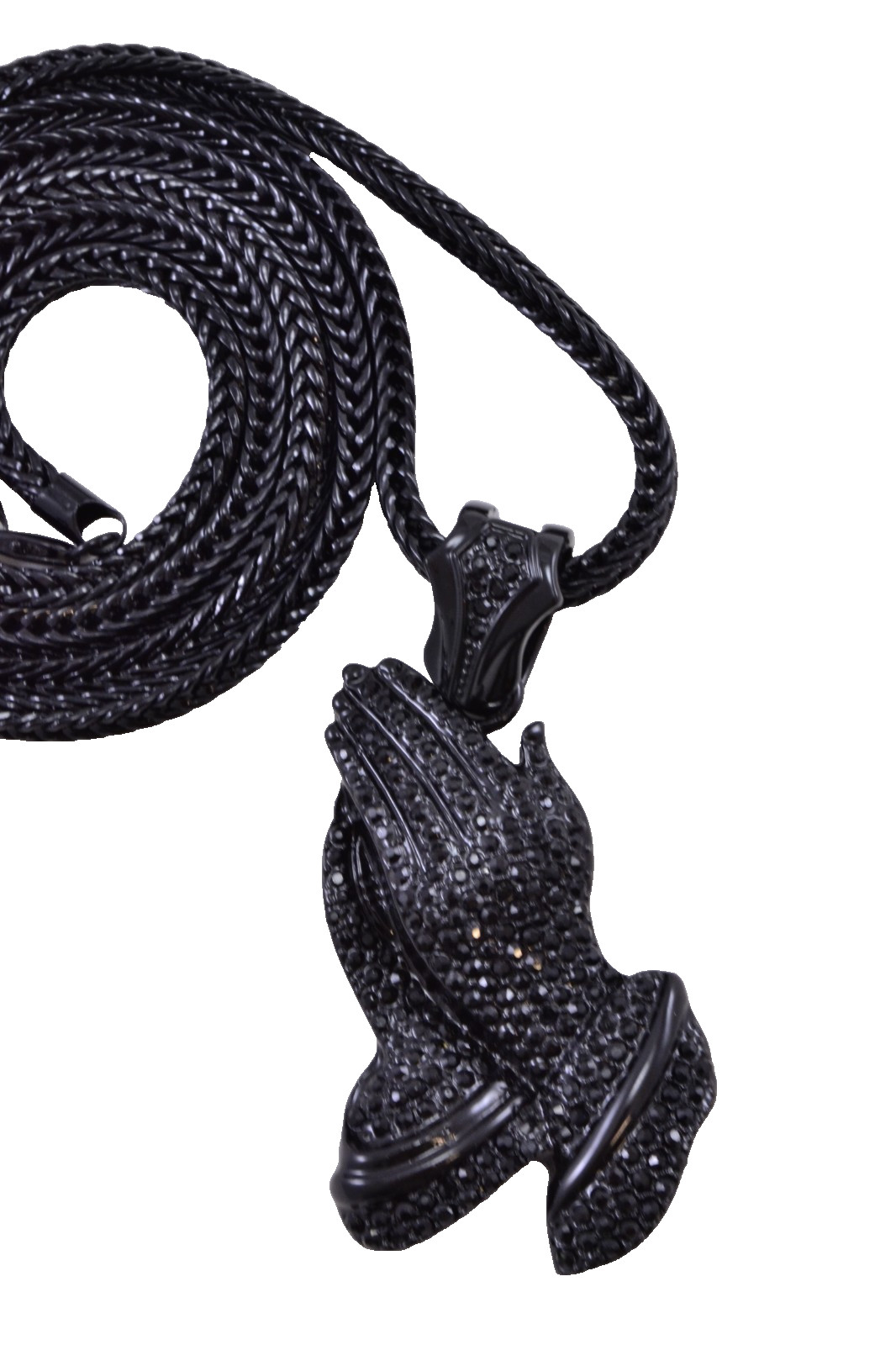 NEW! Black GP Charm Praying Hands Pendant 36”Franco Chain Last One