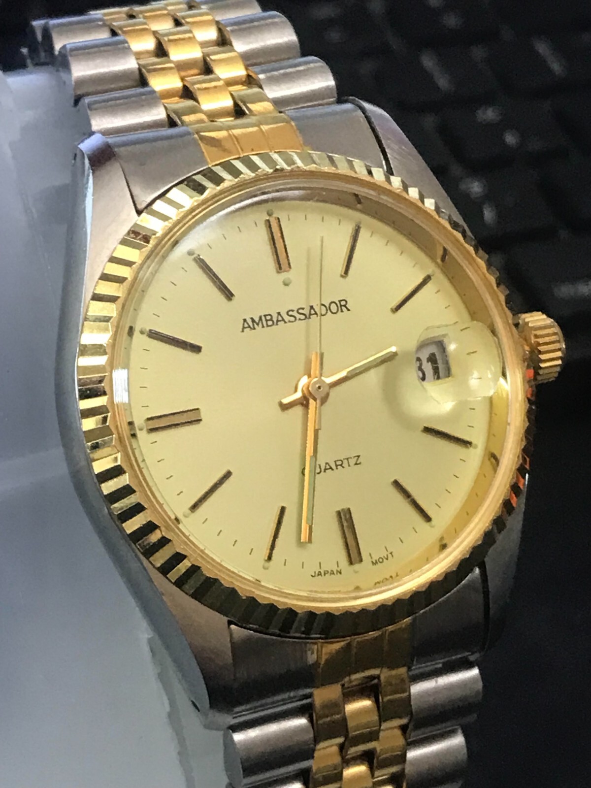 Ambassador 35mm 2 Tone Gold Dial President Date Quartz Men Watch, Run (Lot2342)