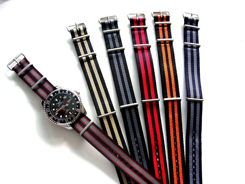 22mm Bond stripe NATO G10 Ballistic nylon watchband RAF strap IW SUISSE 18 20 24