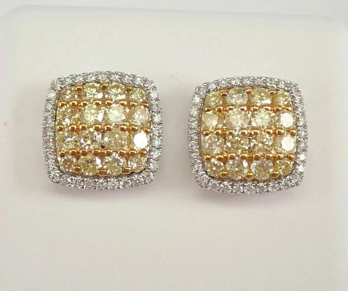 Silver 14K White Gold Plated 2Ct Round Simulated Diamond Cluster Stud Earrings