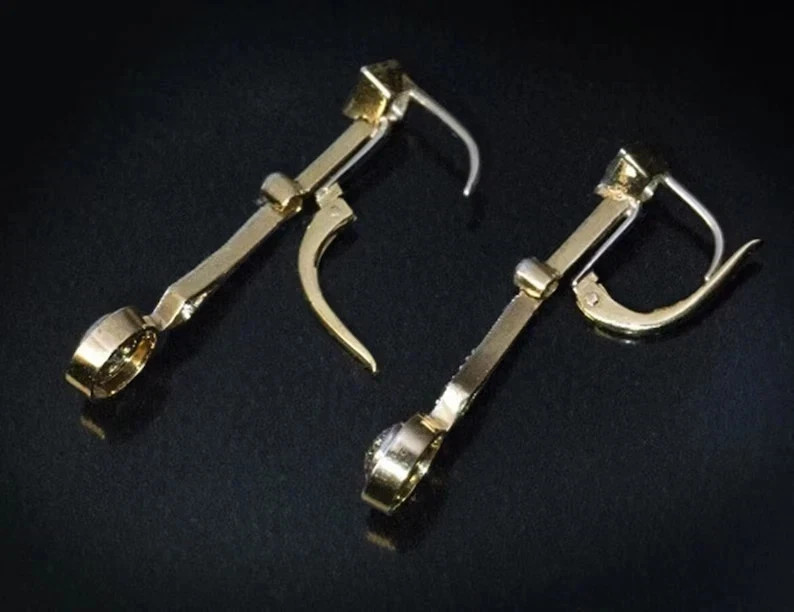 Art Deco Brilliant Cut Lab Created Diamond 14K White Gold Plated Dangle Earrings