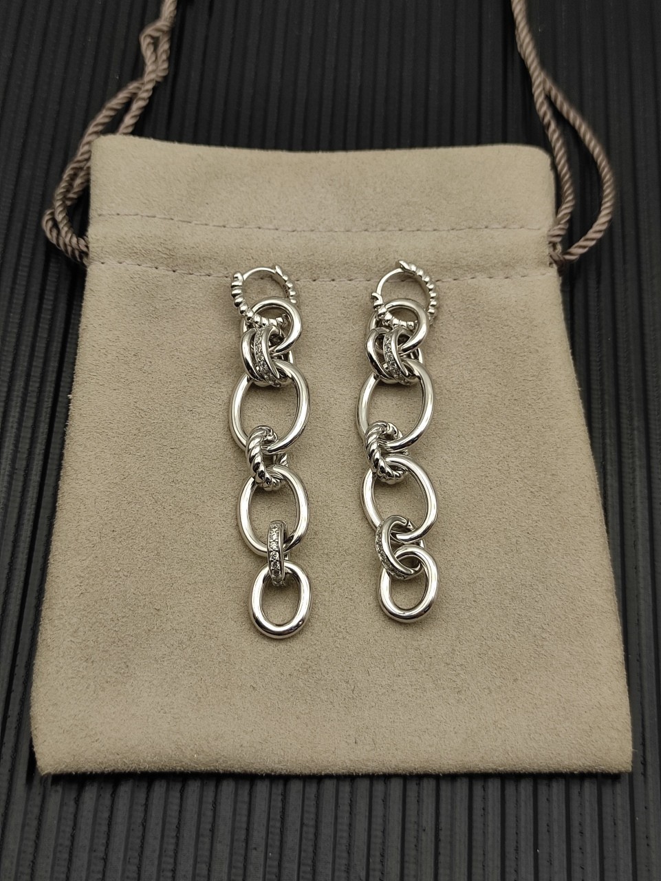 David Yurman Mercer Linked Drop Earrings Sterling Silver with Diamonds, 68mm