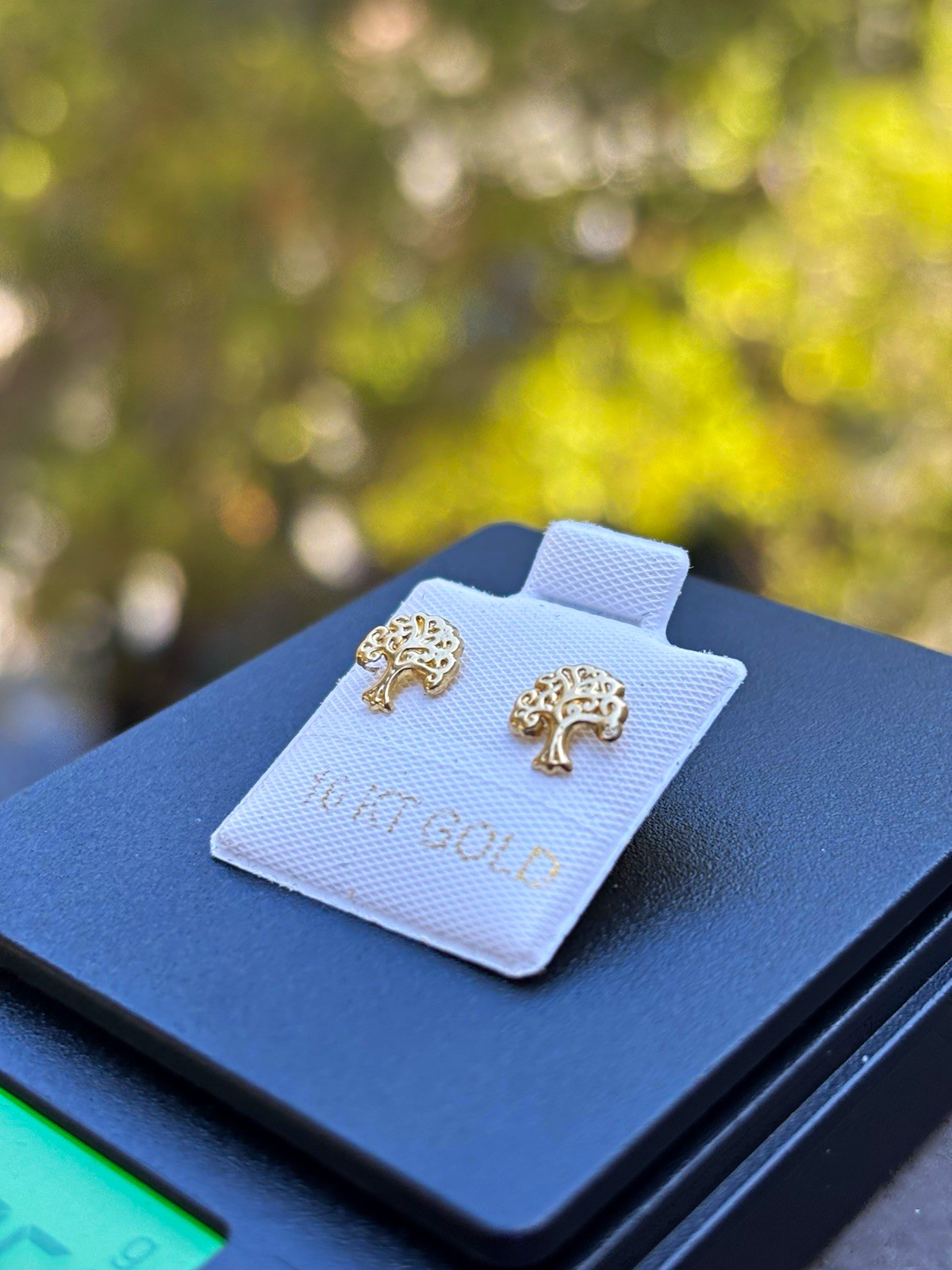 10K Yellow Gold Tree Stud Earrings No Stone Lobe Nature