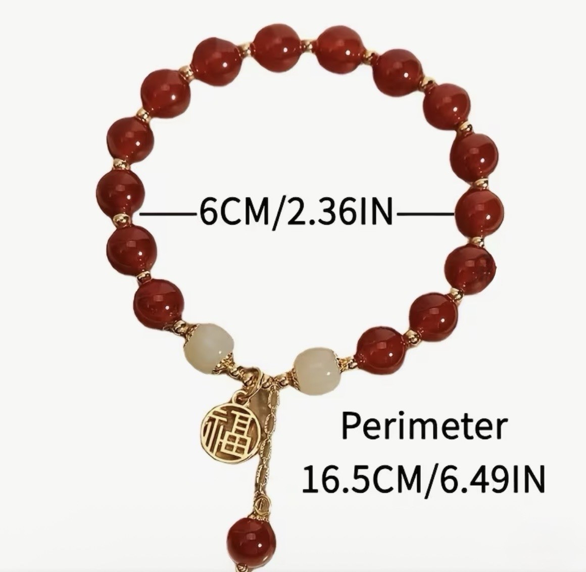 Feng Shui Red Agate Beaded Bracelet gold-plate “Fu” (福) Good Luck. Free Shipping