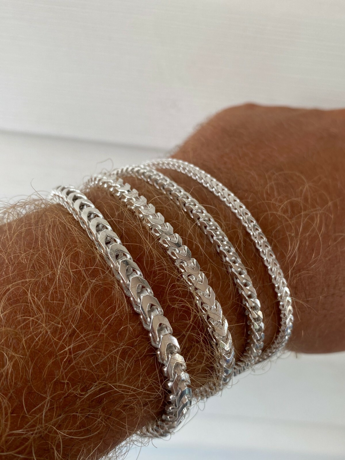 Real Solid 925 Sterling Silver Franco Bracelet 2.5-5mm ITALY MADE Men’s Pulsera