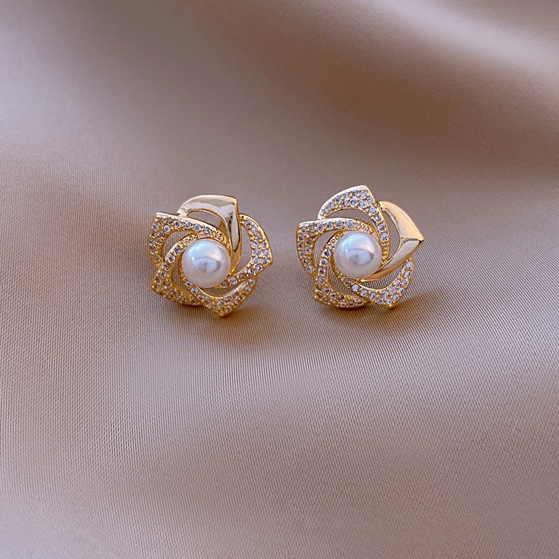 Fashion Rose Pearl Earrings High Grade All-match Rose Beautyful Jewerly