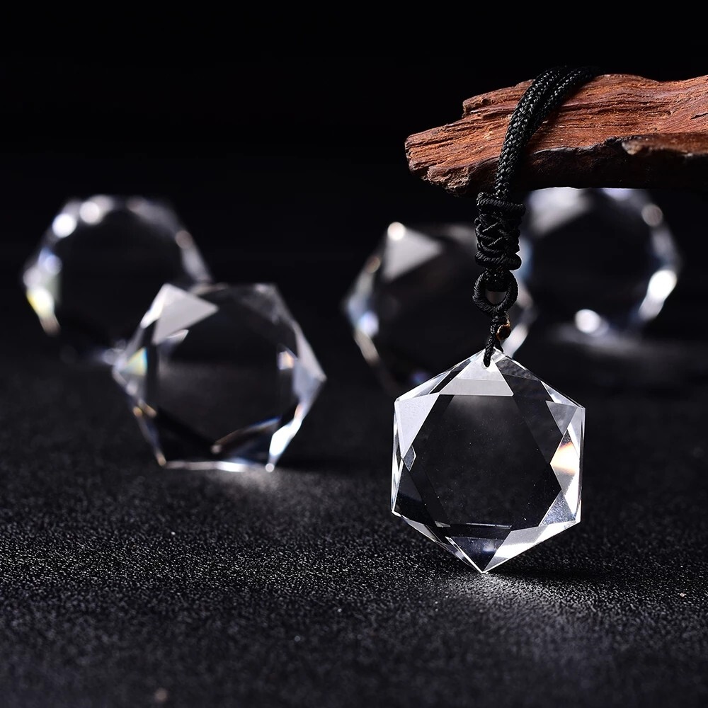 Clear Quartz Crystal Hexagram Pendant Healing Stress Relief Amulet Necklace Gift