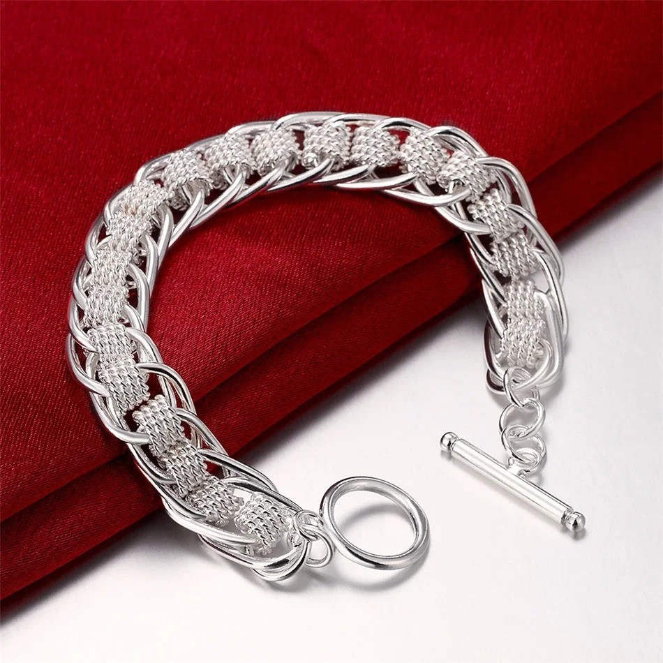 925 Sterling Silver Solid Chain Bracelet Women Men Wedding Gift Jewelry