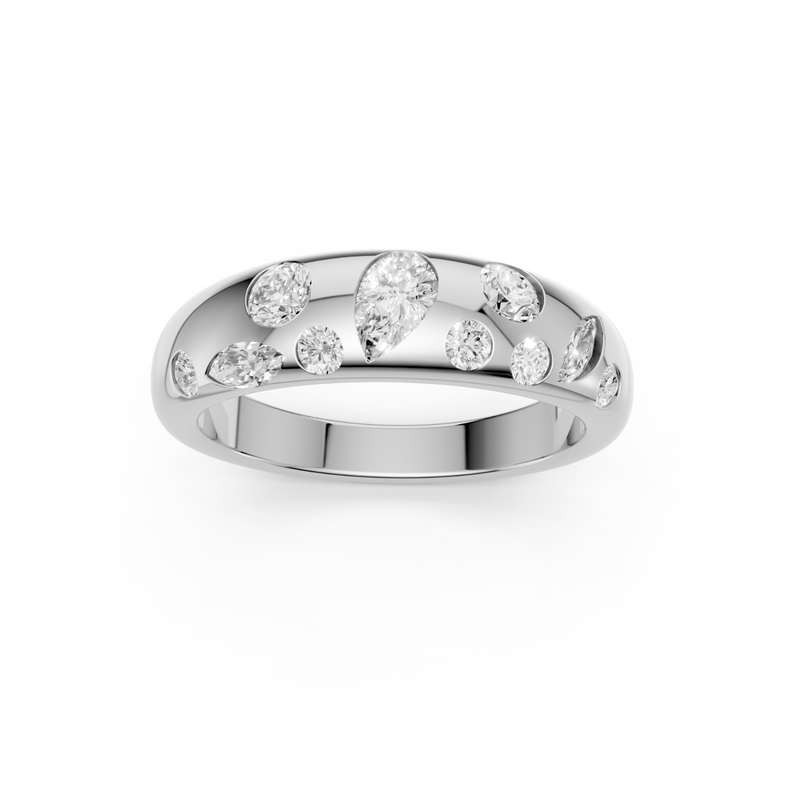 Multi Shape Lab Grown Diamond Flush Set Comfort Fit Gold Band In 14K Solid Gold