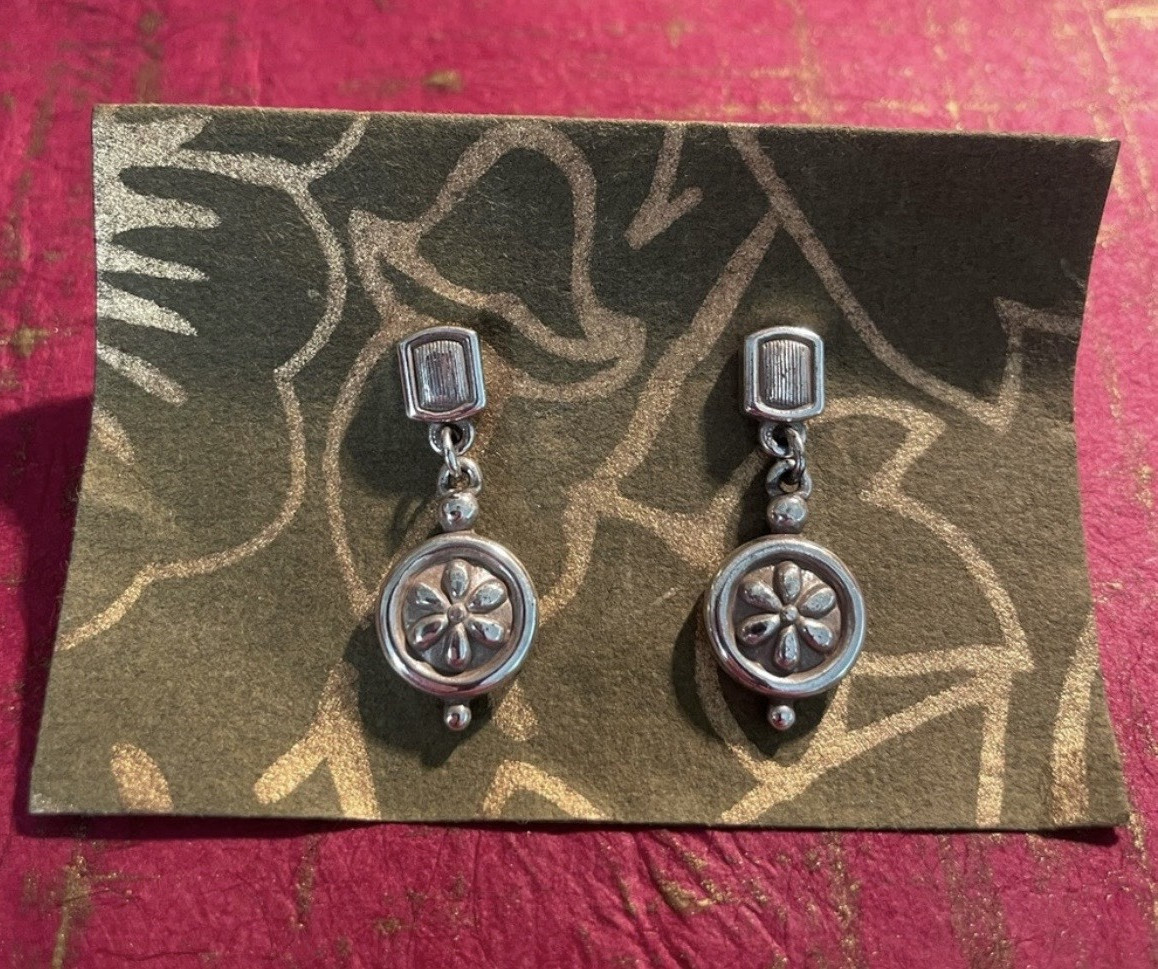 Silver Tone Metal Oval Dangle/Drop Earrings Hook Closure No Stone