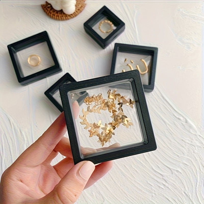 30Pcs 3D Floating Display Case,lear Film Jewelry Storage Box Plastic Frame Stand
