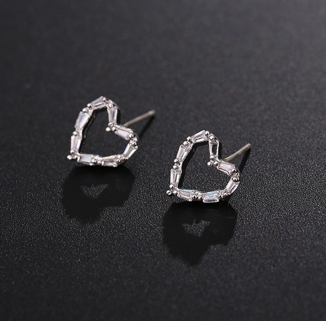925 Sterling Silver Heart Clover Square Cubic Zirconia Stud Earrings Gift PE17