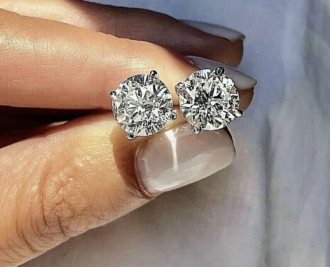 4.00 Ct Round Cut VVS1/D Certified Moissanite 14k White Gold Stud Earrings 8mm