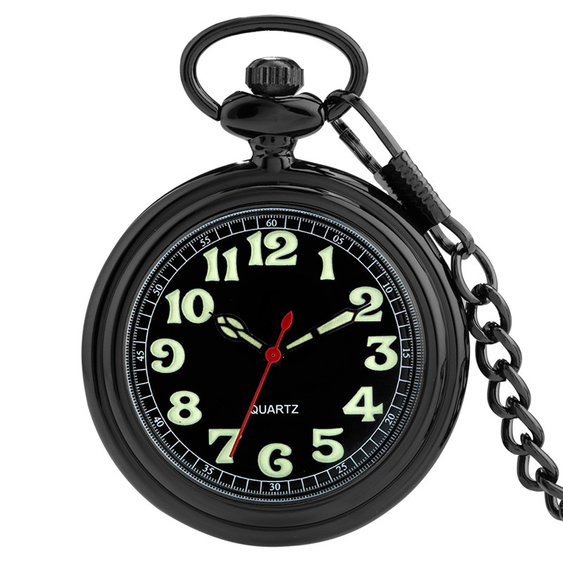 Open Face Quartz Pocket Watch with Luminous Hands & Numbers Easy Night Reading
