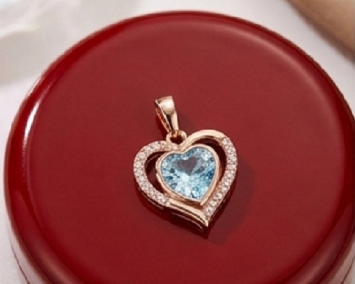 4ct Heart Simulated Aquamarine/CZ Pendant Necklace Women’s 14k Rose Gold Plated