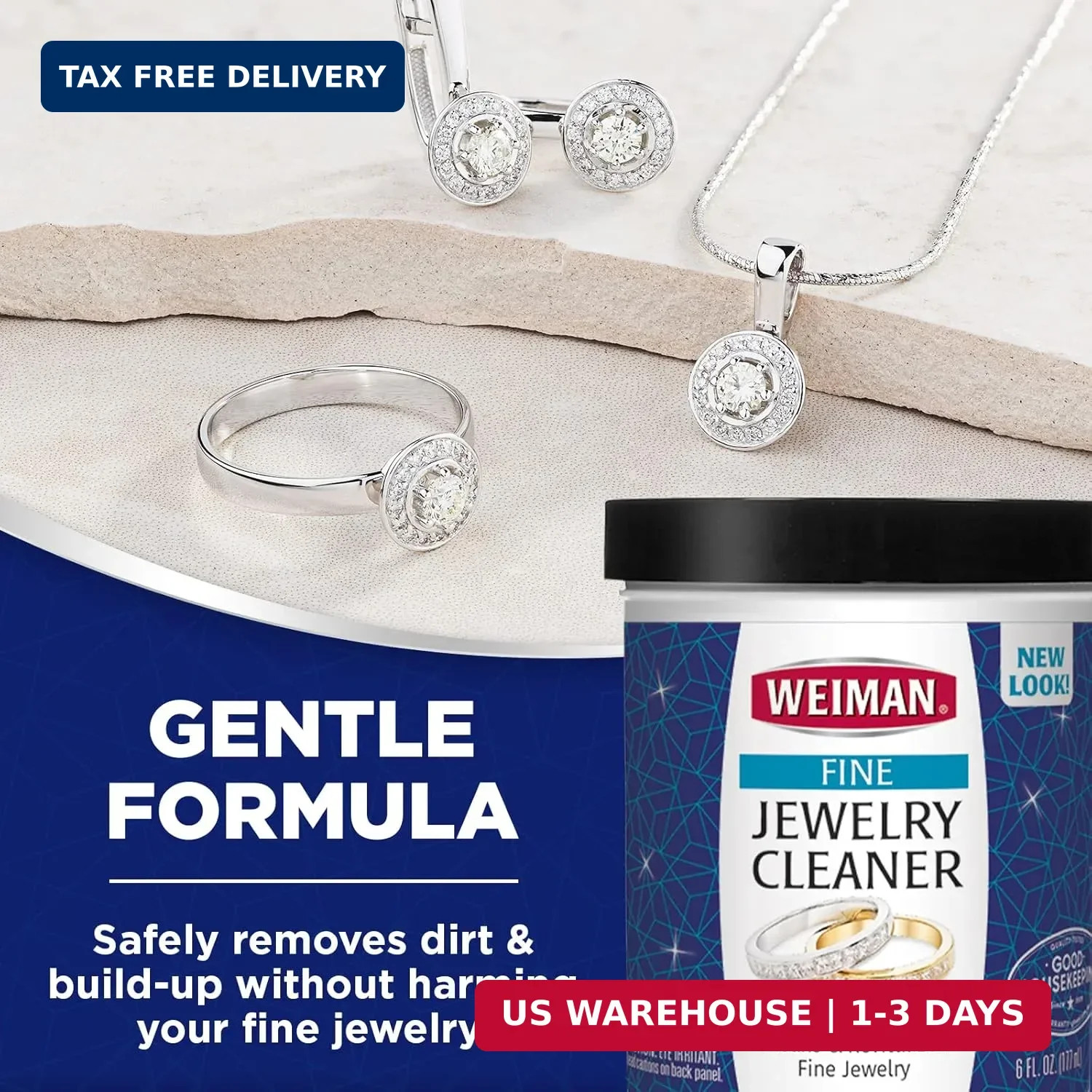 Weiman Fine Jewelry Cleaner Liquid with Cleaning Brush – Restores Shine & Brilli