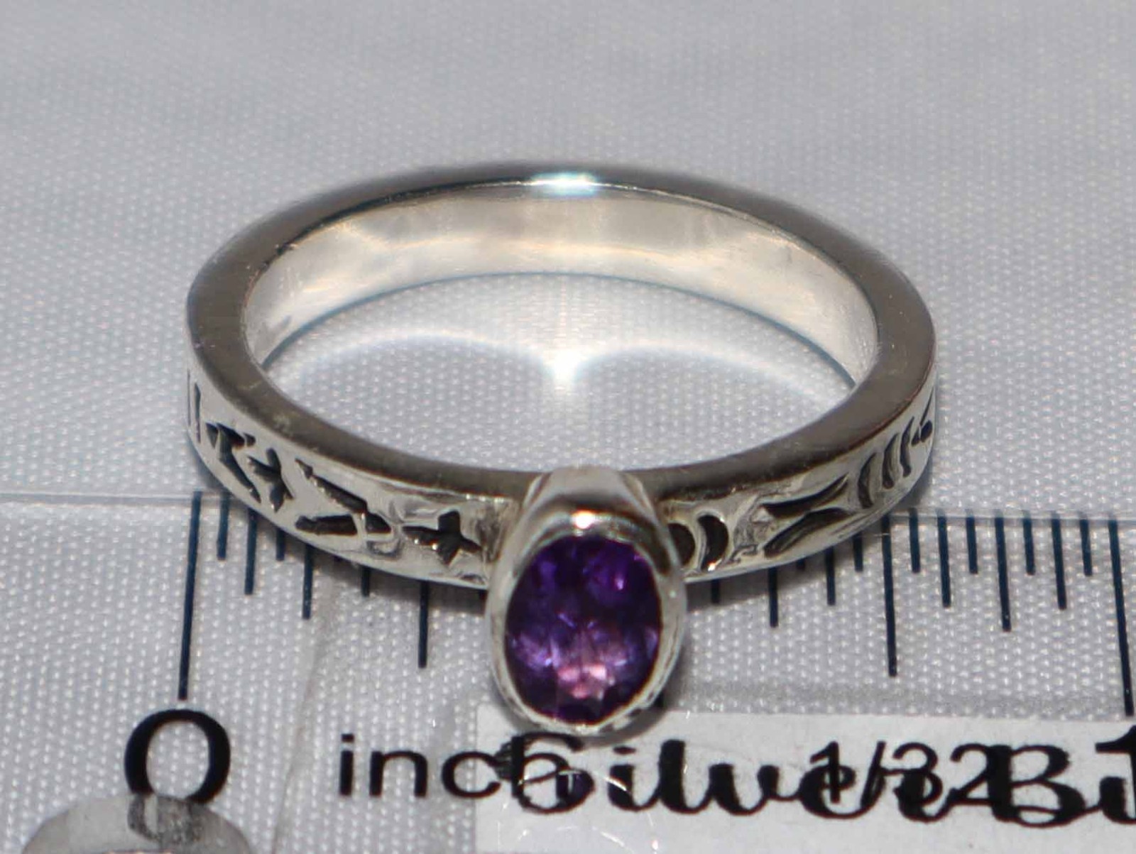 Silpada Sterling Silver Amethyst Etched Band Stack Ring R0455 Size 7