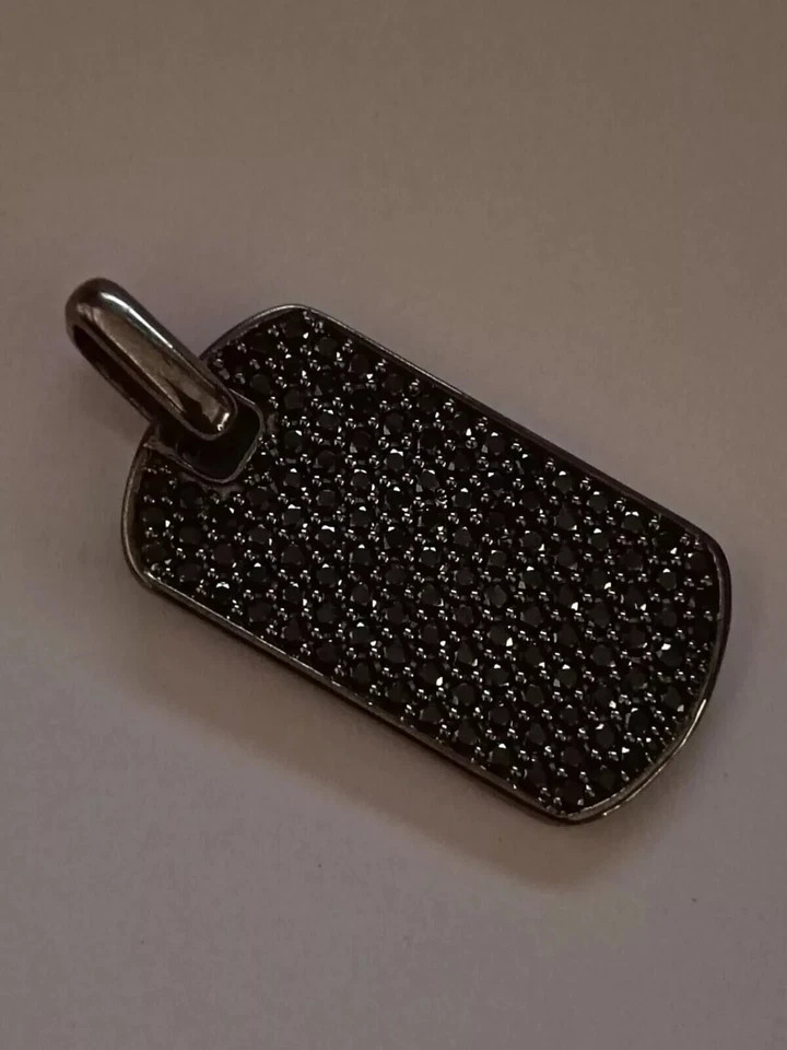2Ct Round Cut Lab Created Diamond Black Dog Tag Pendant 14K Black Gold Plated