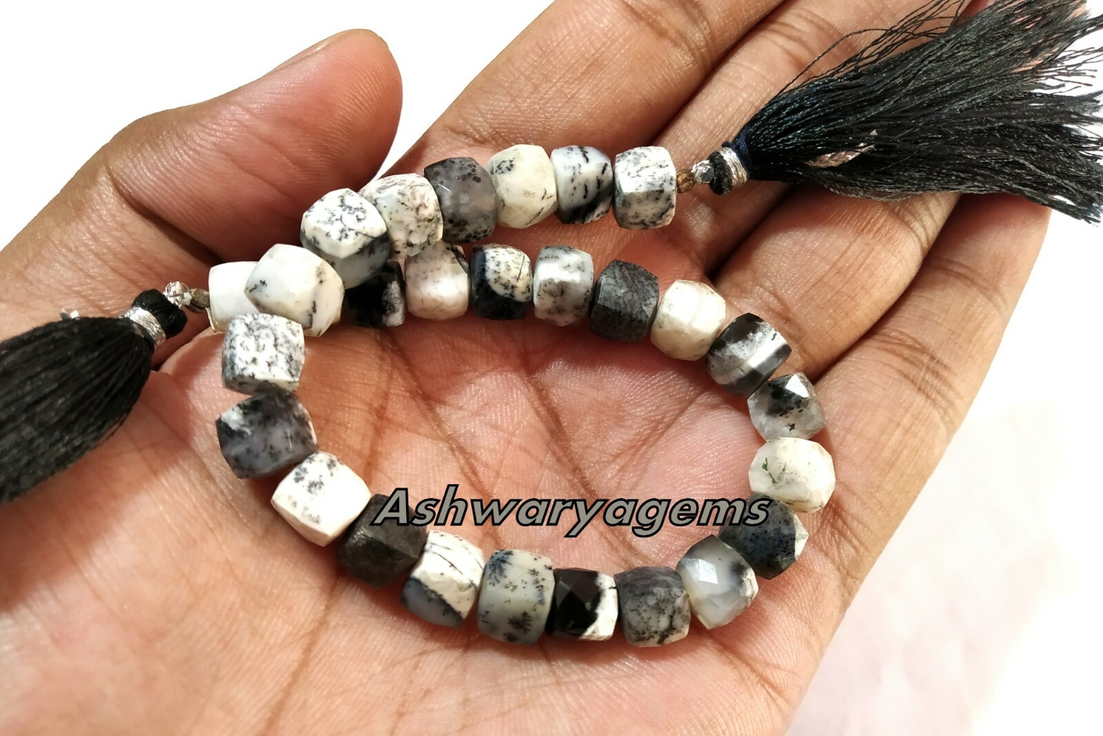 Opal Dendrite Faceted Box 3D Cube Gemstone Beads 7″Inch 1 Bracelet