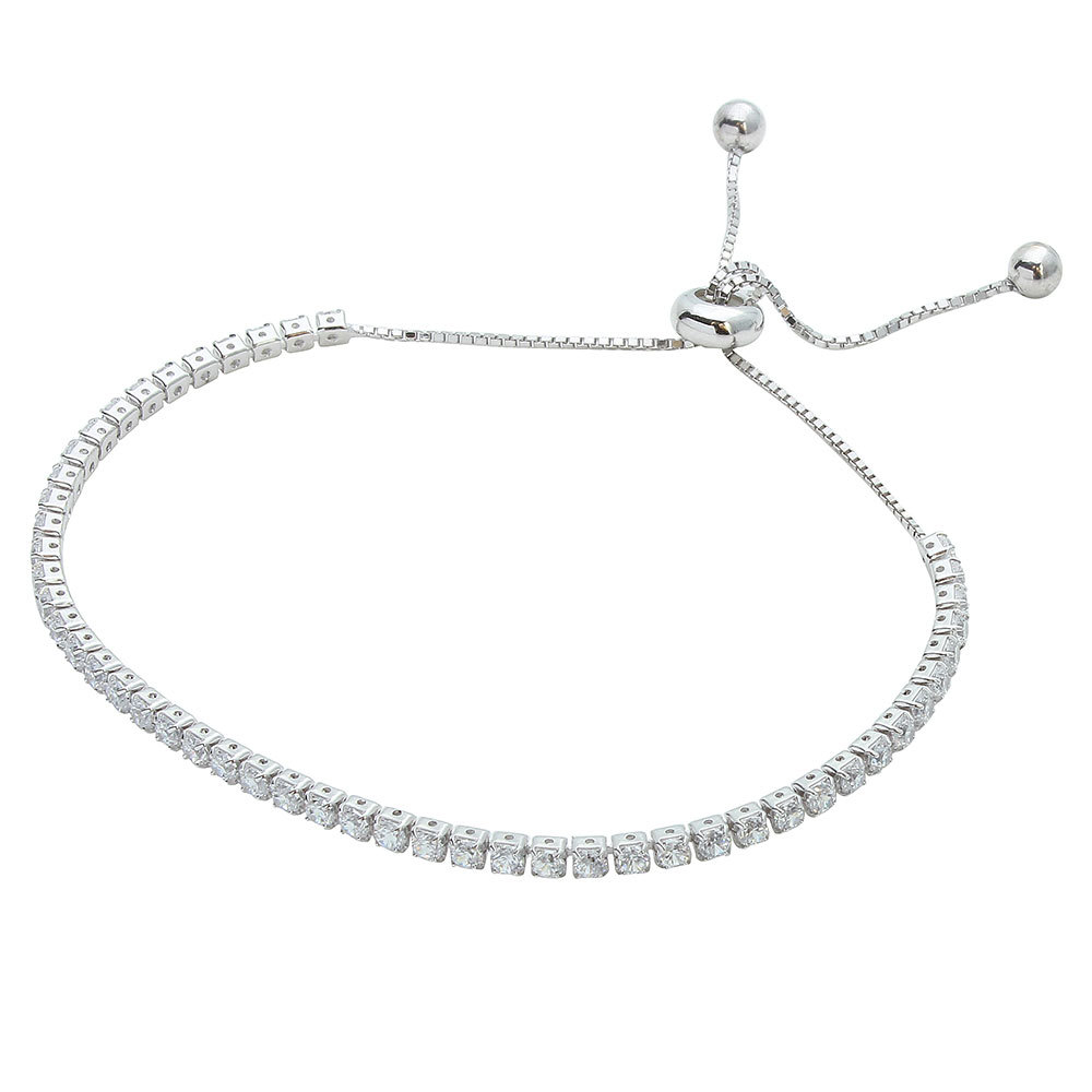 WHITE GOLD OVER STERLING SILVER LARIAT TENNIS BRACELET LAB SIMULATED DIAMONDS