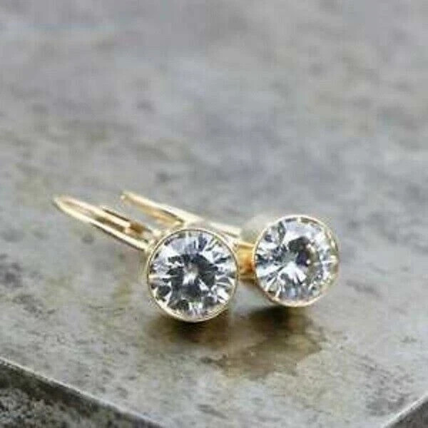 2Ct Lab Created Diamond Bezel Drop/Dangle Earrings 14k Yellow Gold Finish