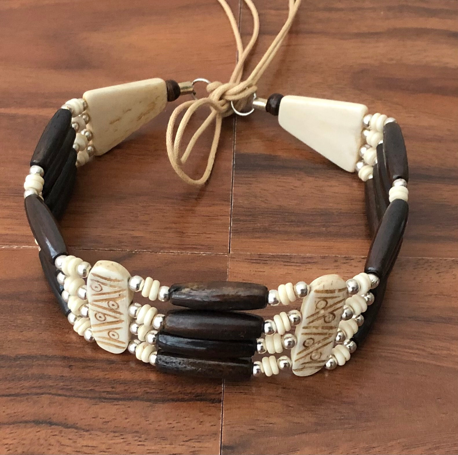 Native American Buffalo Bone Hairpipe Tribal Choker Traditional 4 Row Necklace