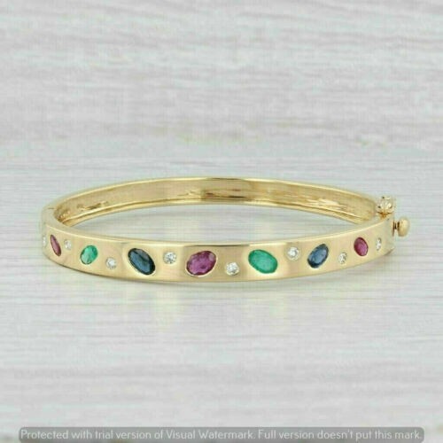 Oval 5Ct Lab Created Ruby & Multi Color Gemstone Bangle 14K Yellow Gold Finish