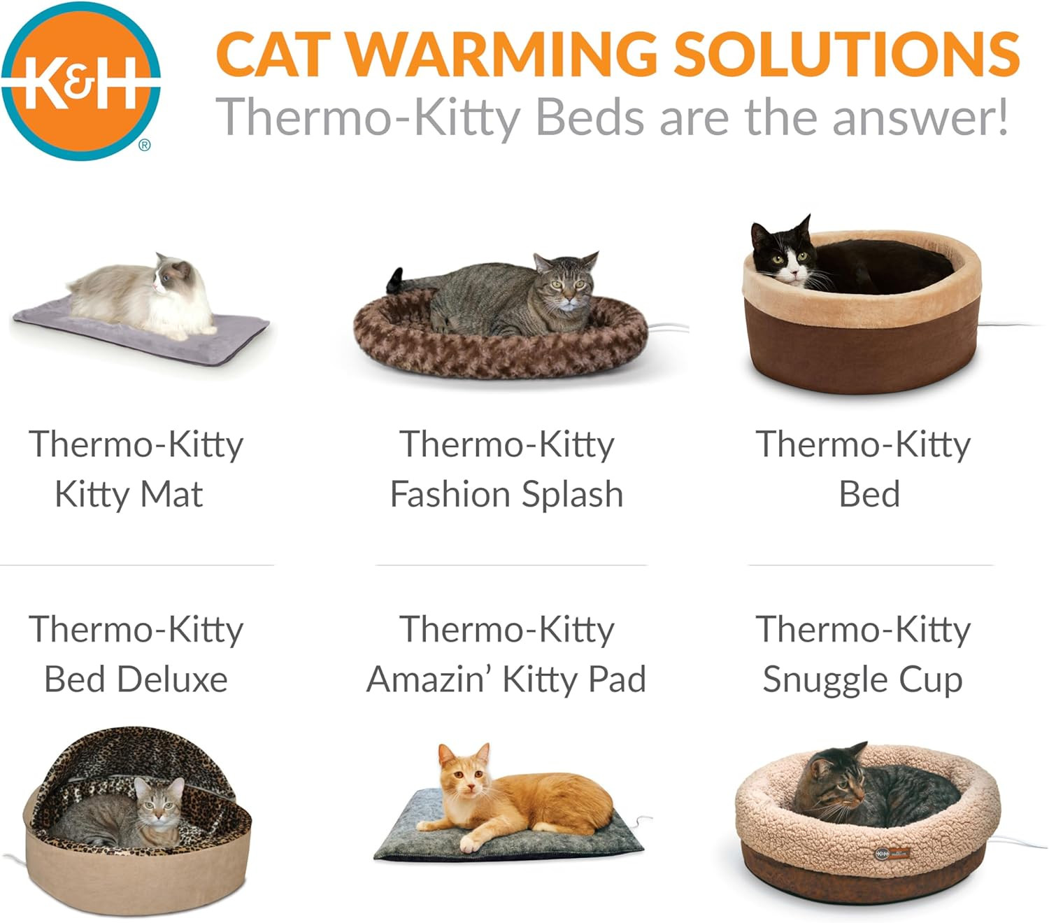K&H Heated Cat Bed – Thermo-Kitty Pad, Washable, Safety Listed, Gray 20x15in