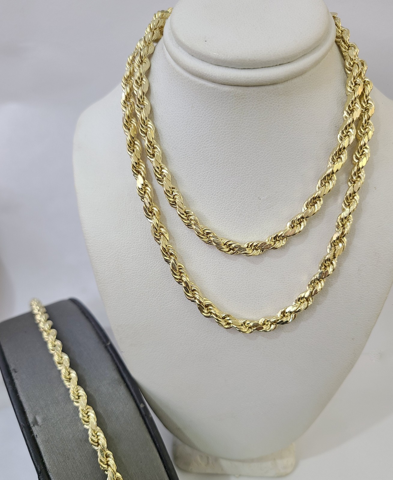 10k Yellow Gold Rope Chain 7mm Necklace Bracelet Set Real Men Women