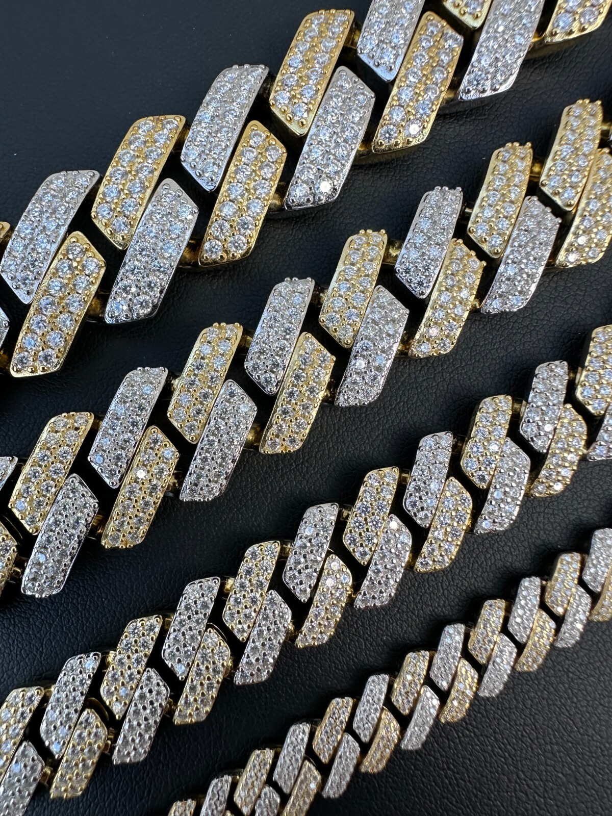 MOISSANITE Real Miami Cuban Link Prong Chain Ice Gold Plated 925 Silver Necklace