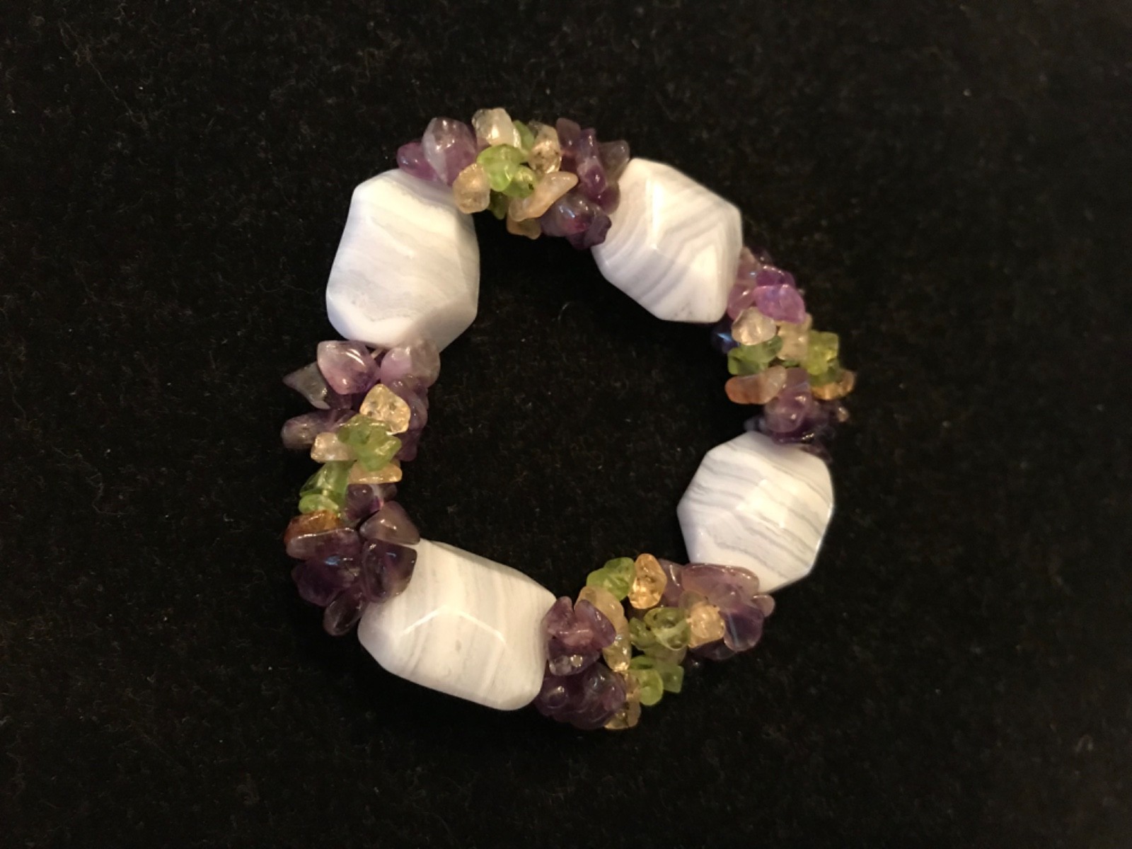 Multi Gem Stretchable Braceelet Amethyst Citrine Peridot