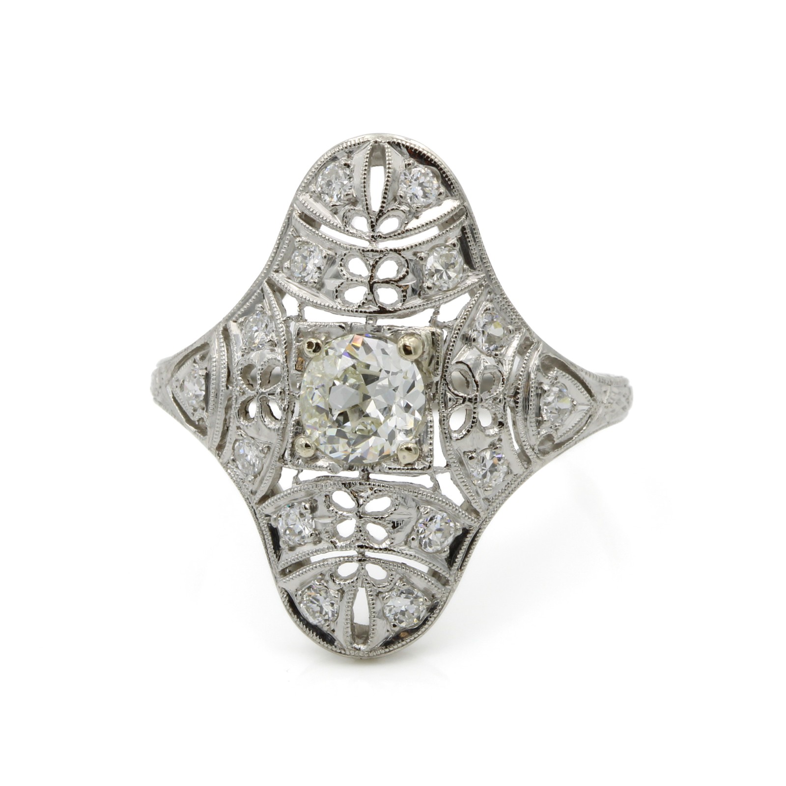Edwardian Platinum Die Struck 0.78ctw Diamond Filigree Sz 8 Ring #E139033-1