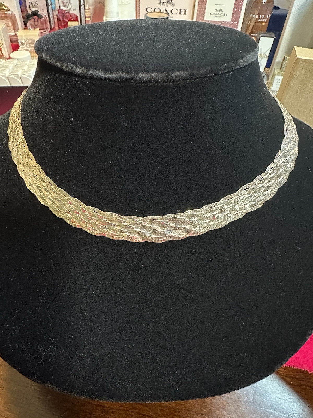 VINTAGE 17in Sterling Silver Braided Multi-Strand Diamond Cut Necklace