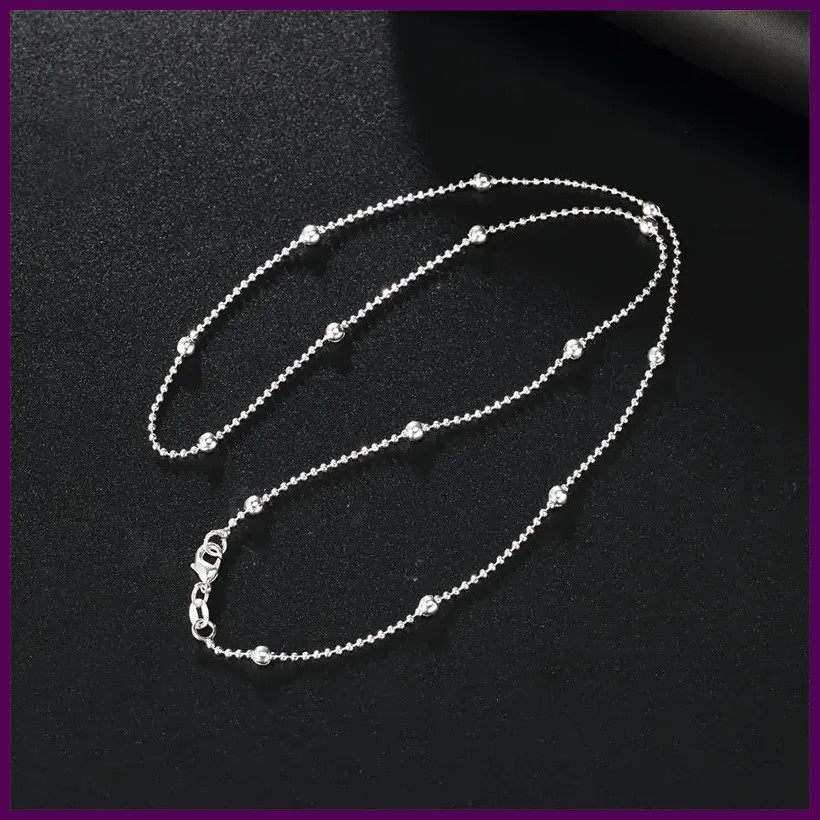 Charm 925 Sterling Silver 16-24 Inches Fine Sweater Bead Chain Women Necklace