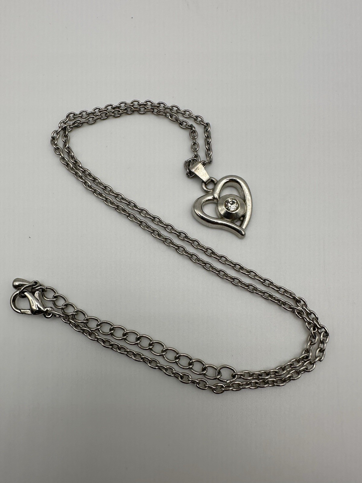 Statement Necklace Silver Tone Cable Chain Heart Charm Pendant Lobster